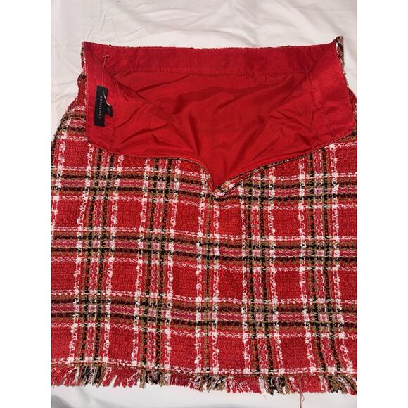 Ann Taylor Plaid Fringe Tweed Skirt Classic Red 578511 Sz 4 Top Of Knee NWOT - Picture 6 of 16